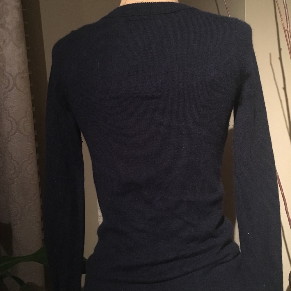 GUC Ruehl No.925 Navy Blue Cashmere Wool Blend V-Neck Cardigan Sweater Size XS - Picture 4 of 8